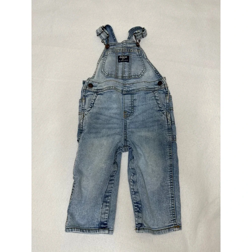 OshKosh Denim Overalls Kids 18M Blue Light Wash Bib Carpenter Good Condition
